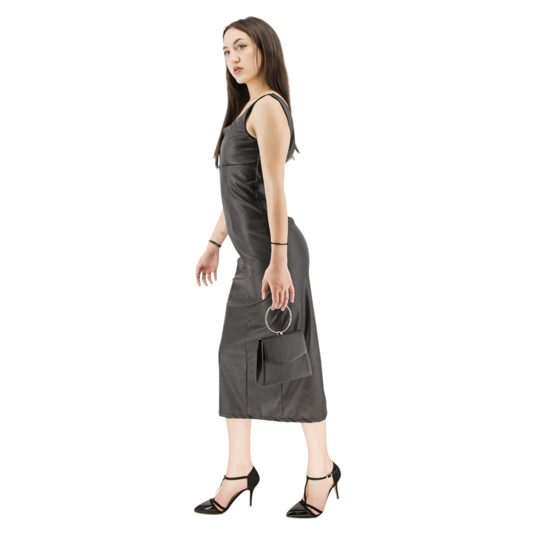 Midi Leather Black Dress - Image 2