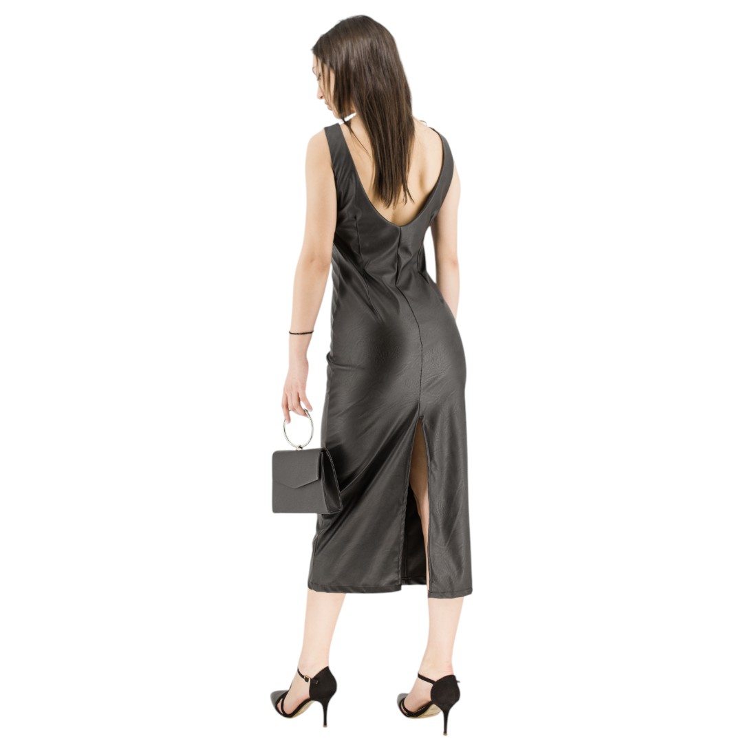 Midi Leather Black Dress - Image 3