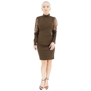 Μini Dress με τούλινα μανίκια - Καφέ