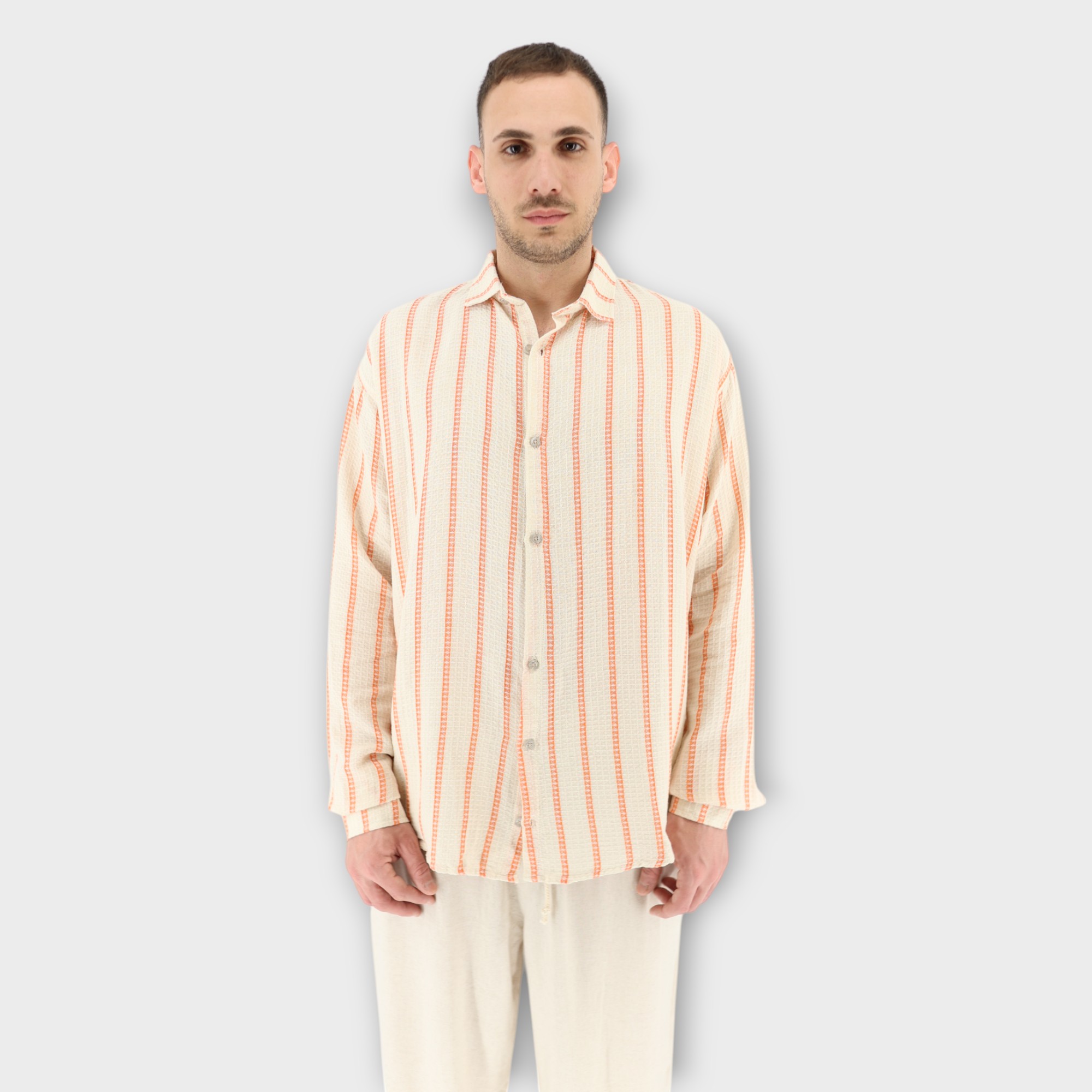 OVERSIZED SHIRT ΜΕ ΡΙΓΑ - BEIGE