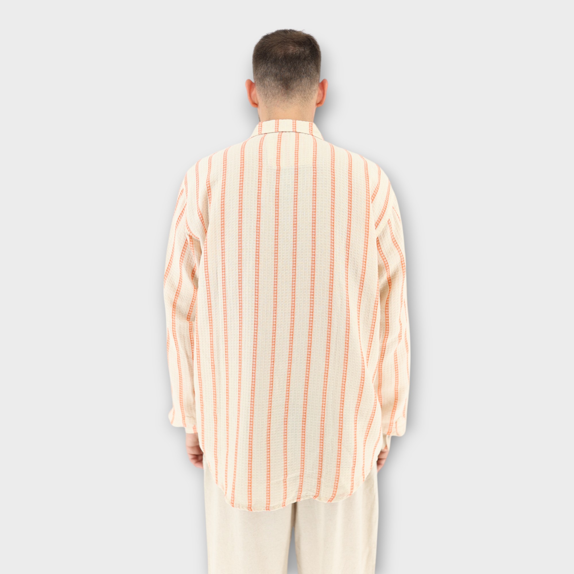 OVERSIZED SHIRT ΜΕ ΡΙΓΑ - BEIGE - Image 3