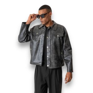 Exclusive Black Distressed Jacket - Premium Τεχνόδερμα
