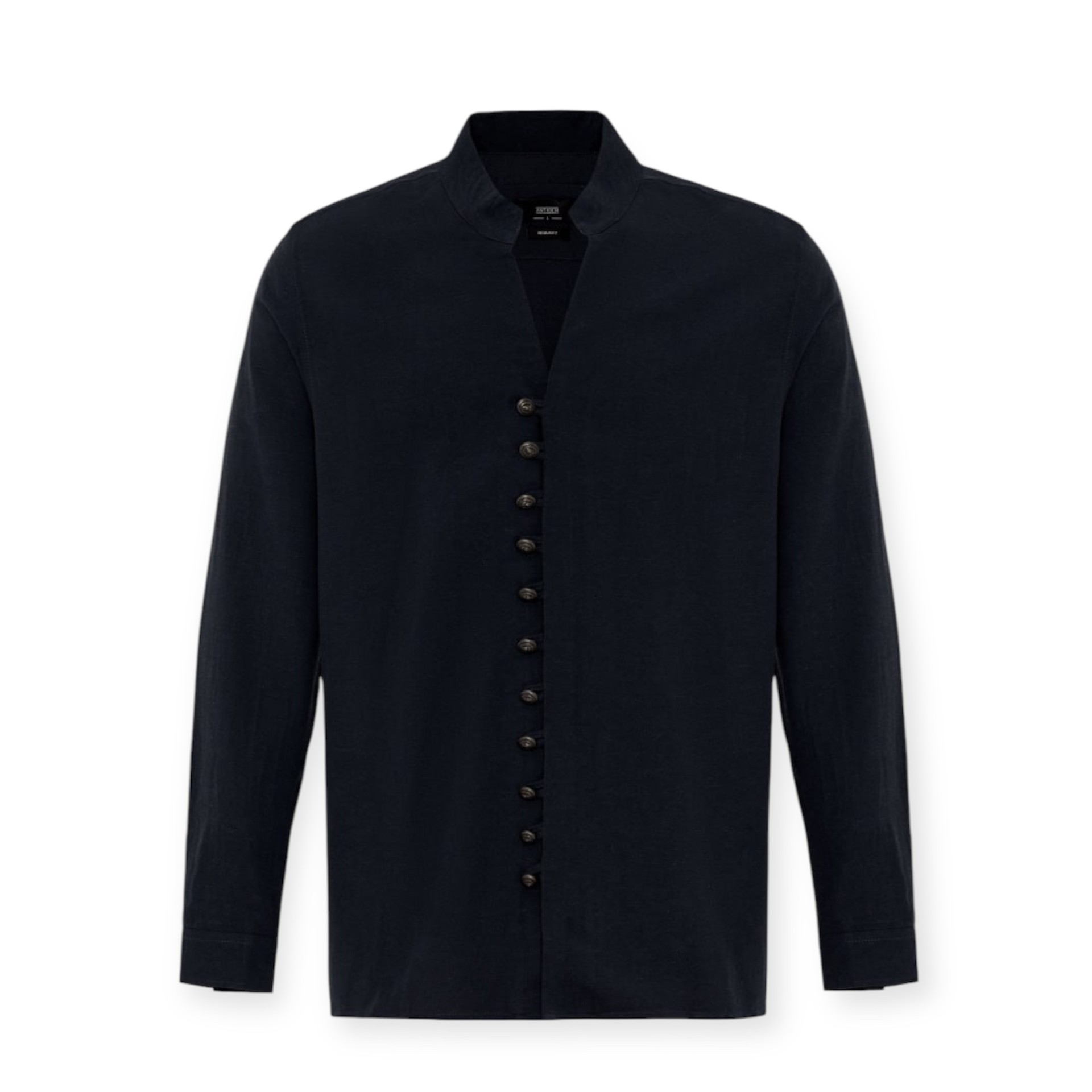 MAO COLLAR REGULAR SHIRT - GOLD BUTTONS - BLACK - Image 4