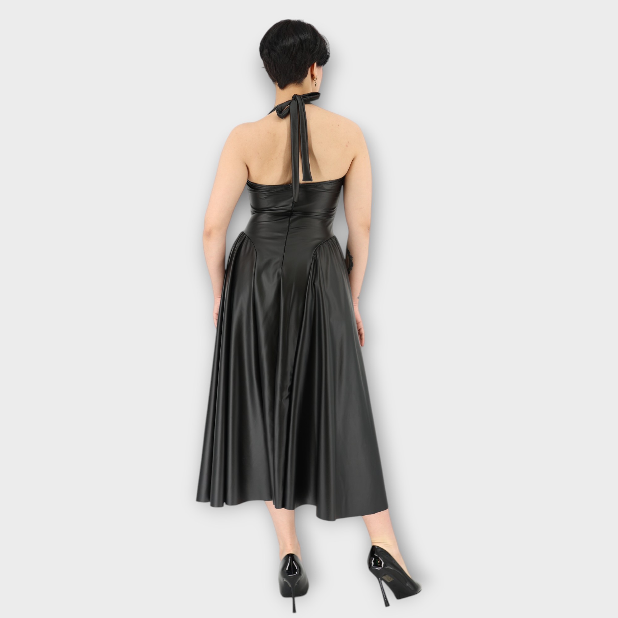 Δερμάτινο Cocktail Dress - Black - Image 3