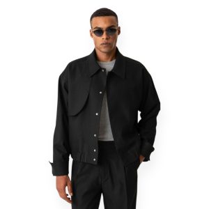 Minimal Bomber Jacket - Ασύμμετρη Λεπτομέρεια - Μαύρο