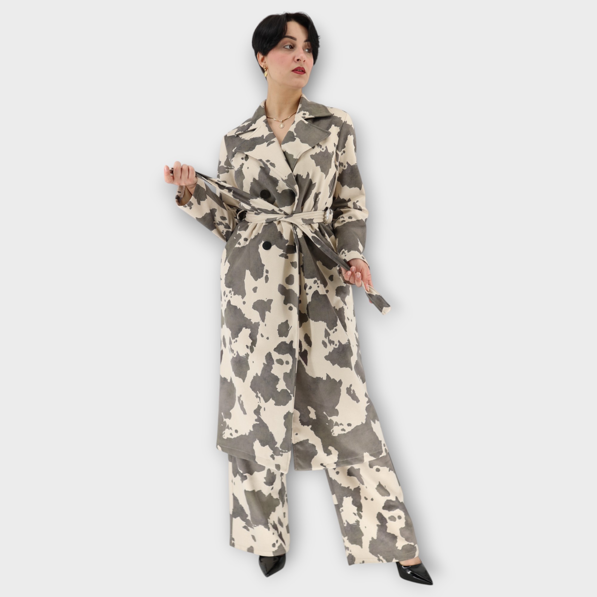 Καμπαρντίνα Cow Print - Light Grey