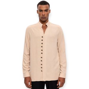 MAO COLLAR REGULAR SHIRT - GOLD BUTTONS - CREAM