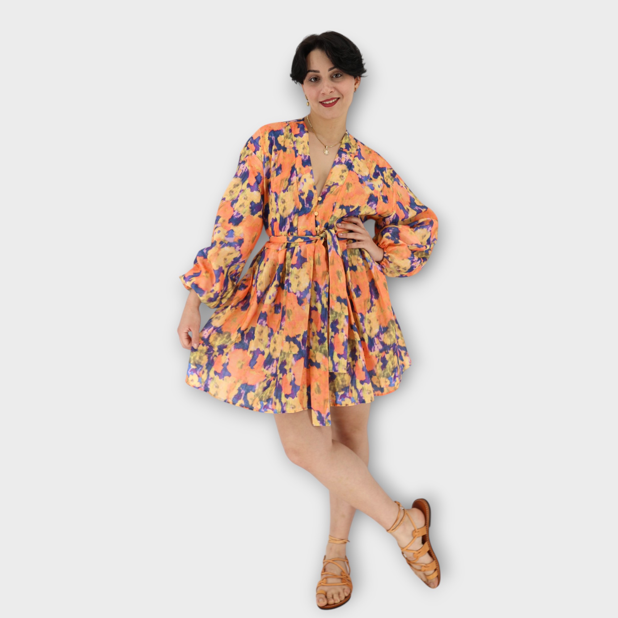 Statement Wrap Mini Dress - Πορτοκαλί