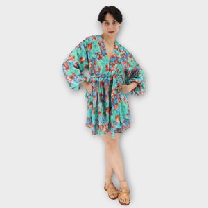 Statement Wrap Mini Dress - Turquoise