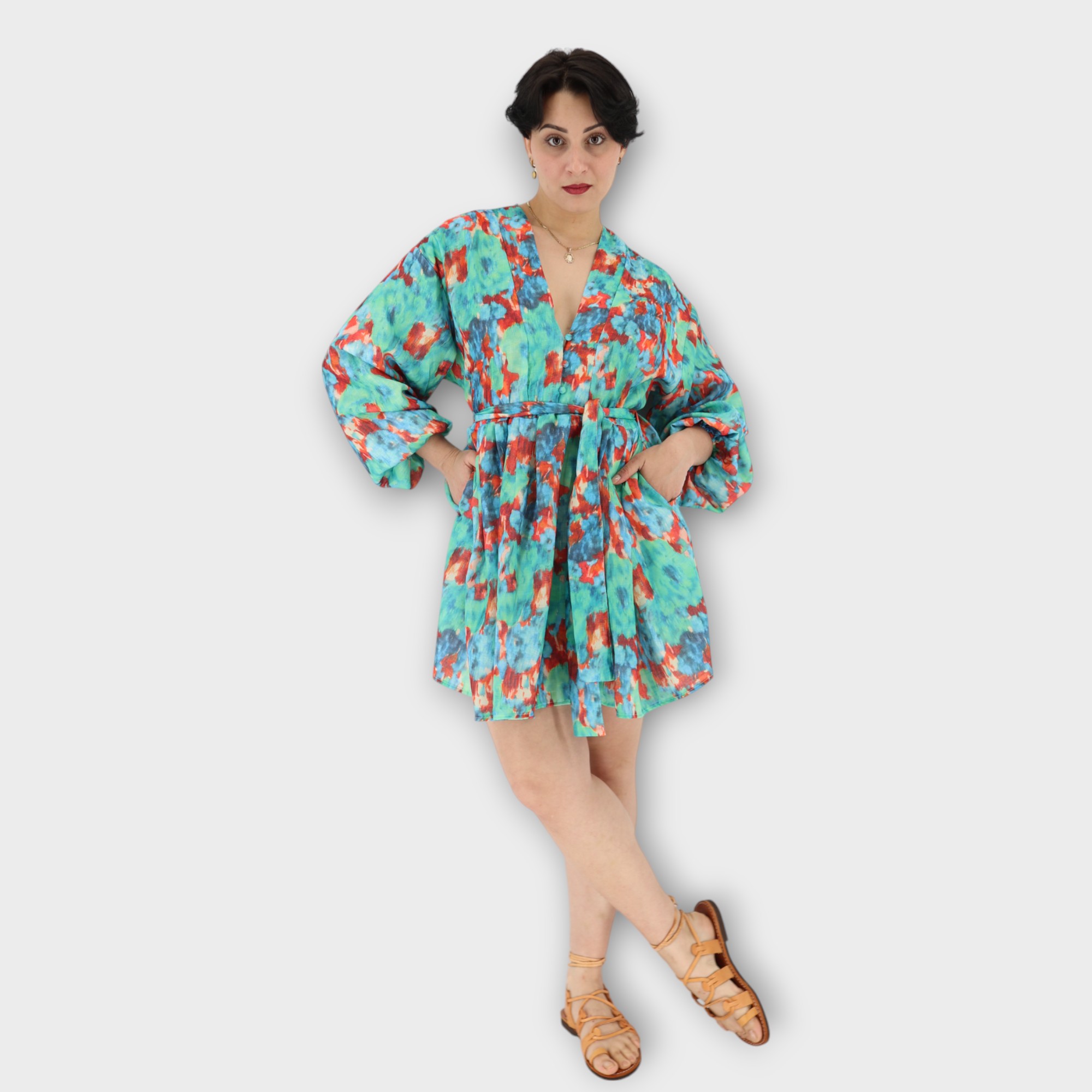 Statement Wrap Mini Dress - Turquoise - Image 2