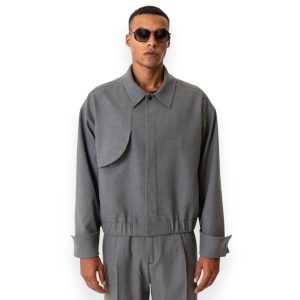 Minimal Bomber Jacket - Ασύμμετρη Λεπτομέρεια - Γκρι