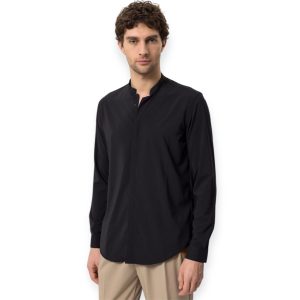 MINIMAL MANDARIN COLLAR SHIRT - BLACK
