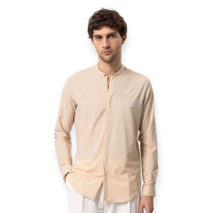 MINIMAL MANDARIN COLLAR SHIRT - BEIGE