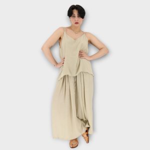 Zιπ-κιλότ με πιέτες - Beige