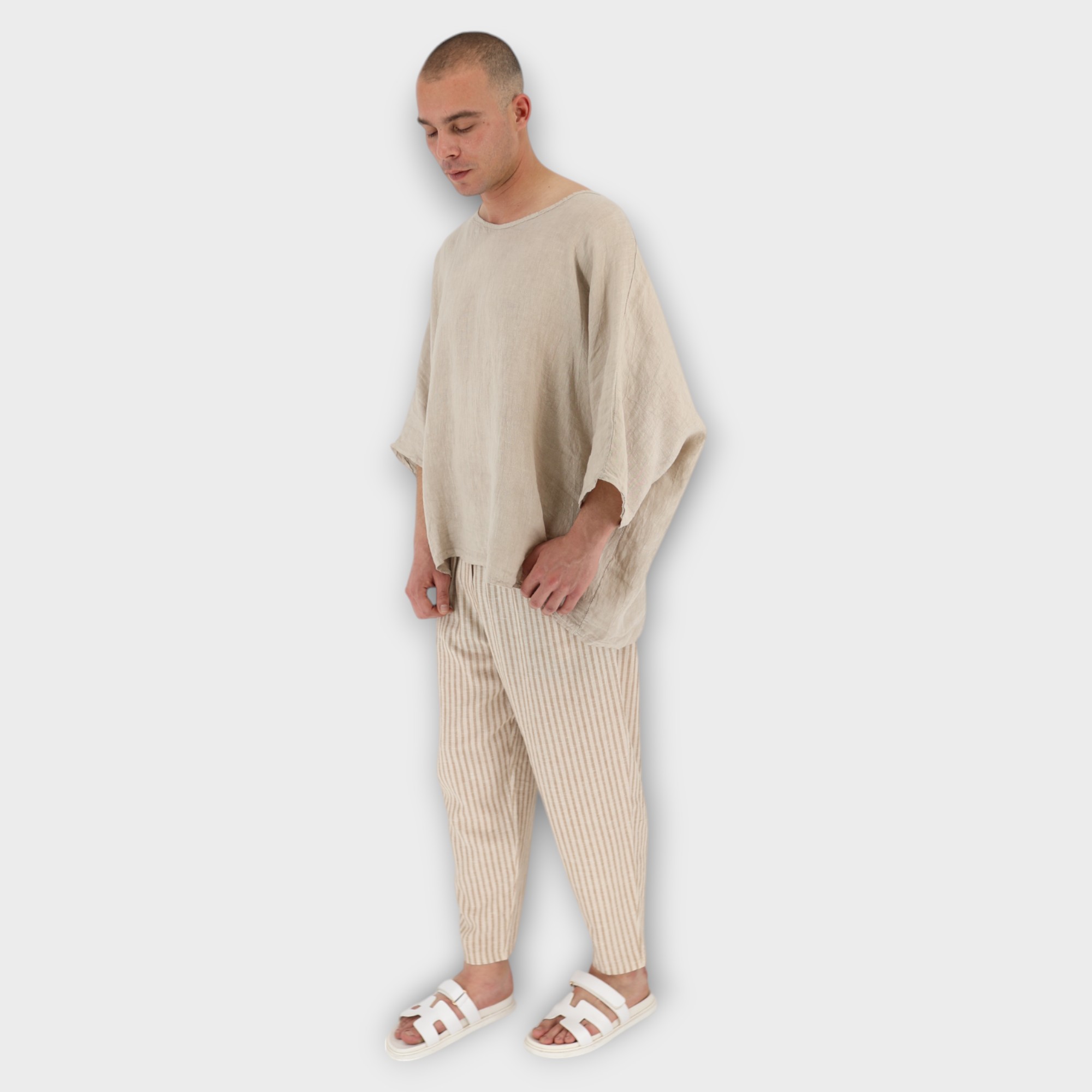T-shirt σε άνετη γραμμή, ¾ μανίκι - Beige - Image 2