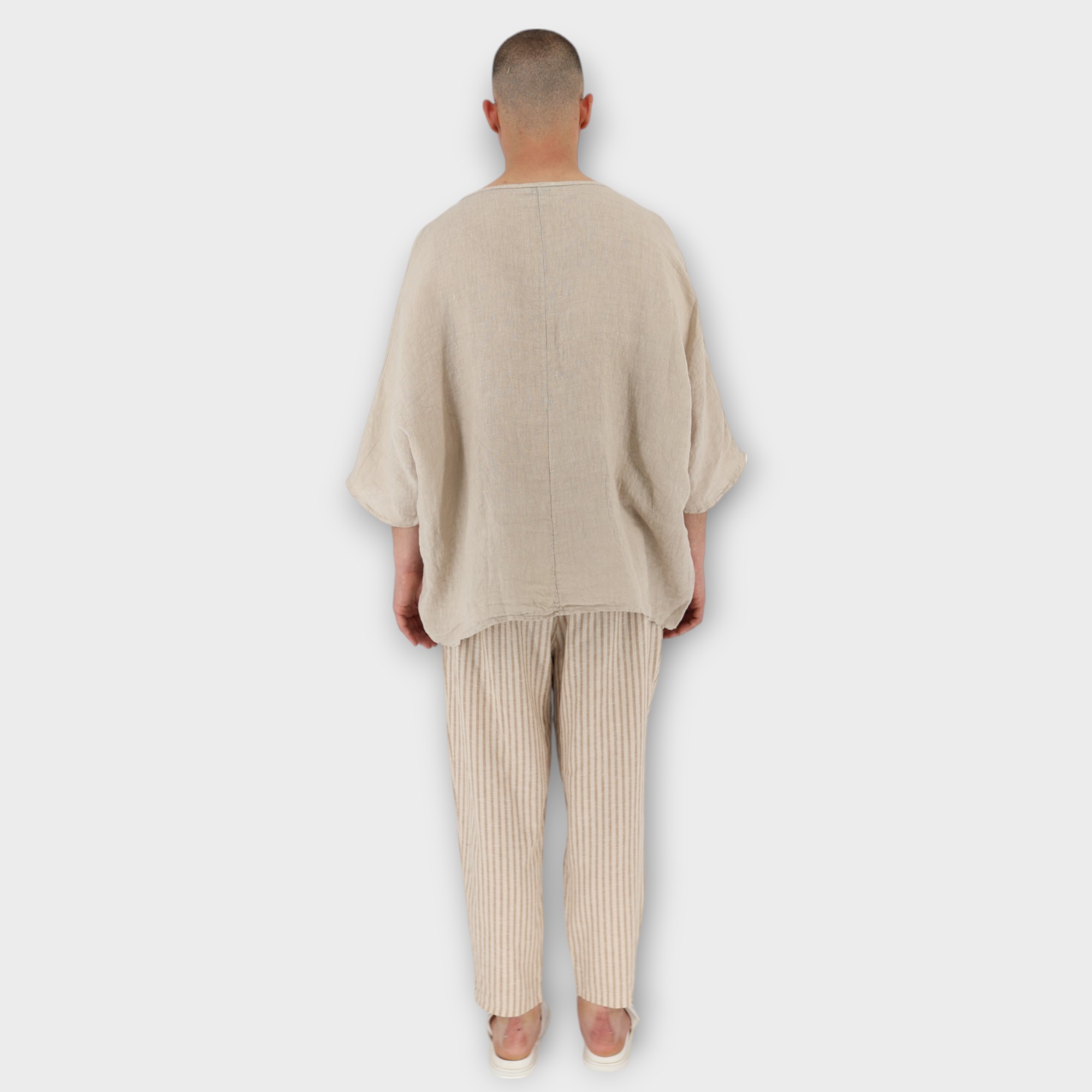 T-shirt σε άνετη γραμμή, ¾ μανίκι - Beige - Image 3