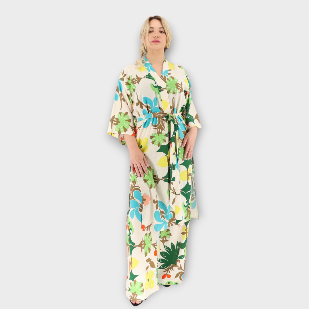 SET KIMONO - GREEN PAISLEY DETAILING