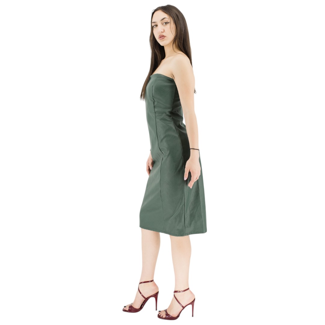 Midi Leather Strapless Dress - Forest Green - Image 2