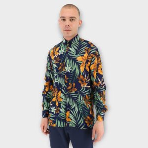 REGULAR SHIRT - TROPICAL BLUE WITH GREEN LEAVES