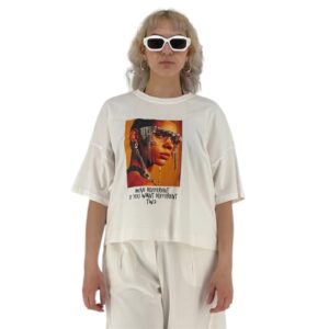 Crop T-shirt με Στάμπα και Ραμμένα Στρας - White