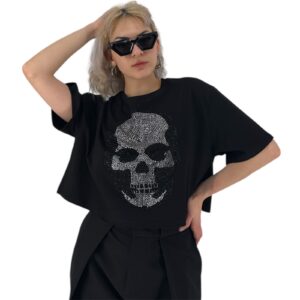 Crop top με Στρας Νεκροκεφαλή - Black