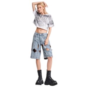 Light Blue Denim Βερμούδα με Ανοίγματα