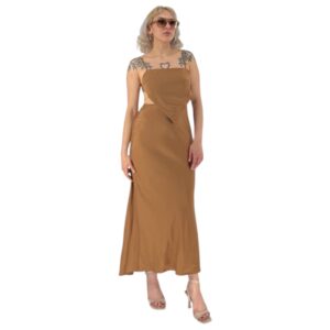 Maxi Dress με γεωμετρικό μπούστο και ανοιχτή πλάτη - Camel