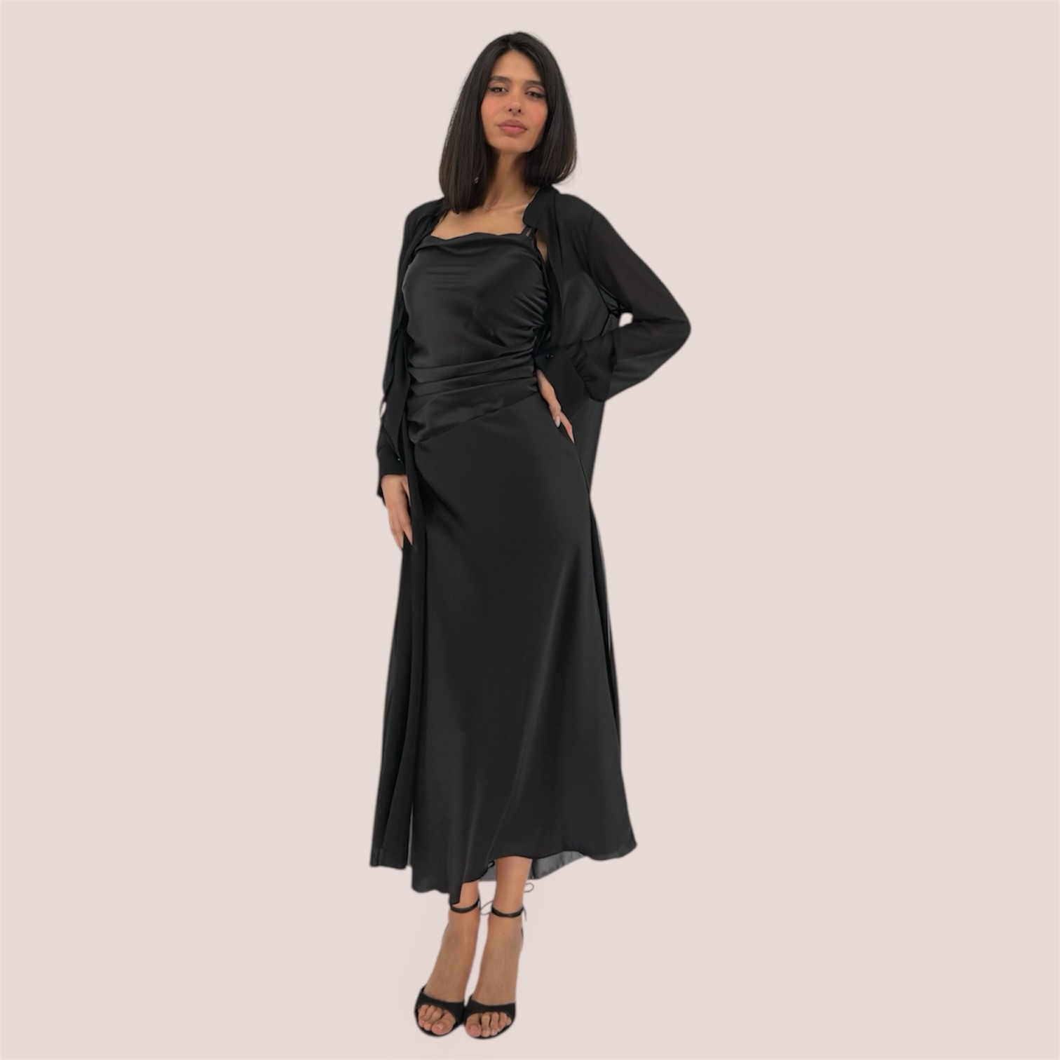 BLACK DRAPED MAXI DRESS - Image 2