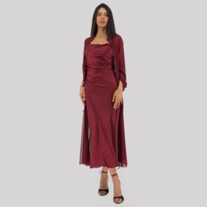 BURGUBDY DRAPED MAXI DRESS