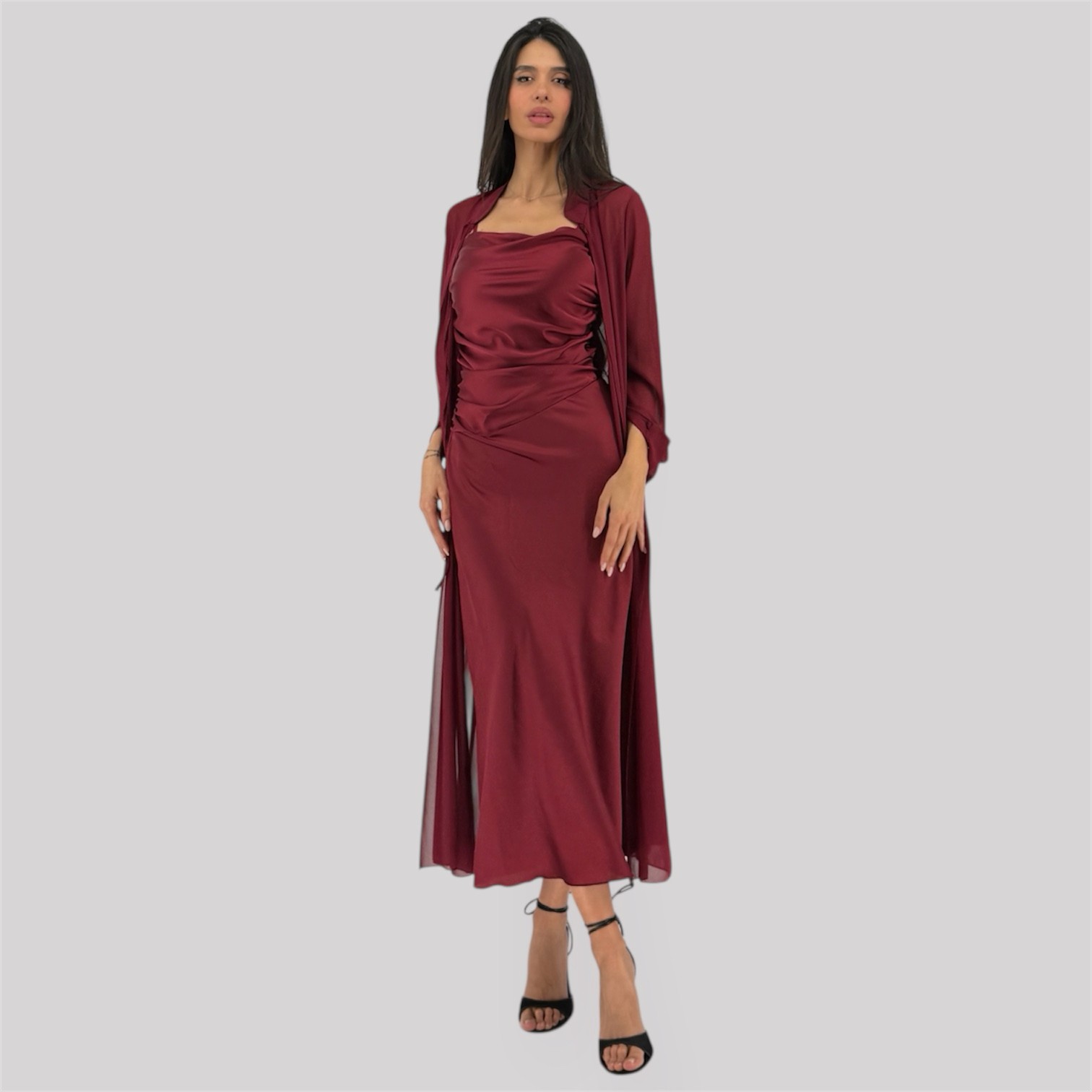 BURGUBDY DRAPED MAXI DRESS