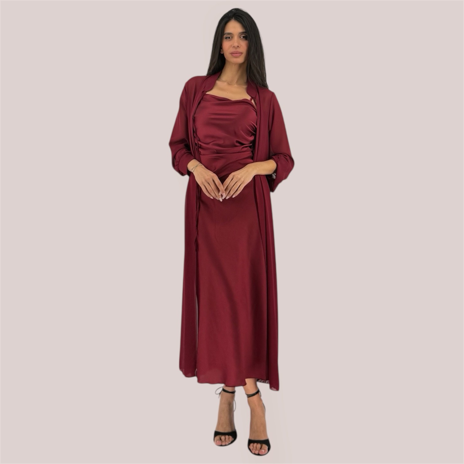 BURGUBDY DRAPED MAXI DRESS - Image 2